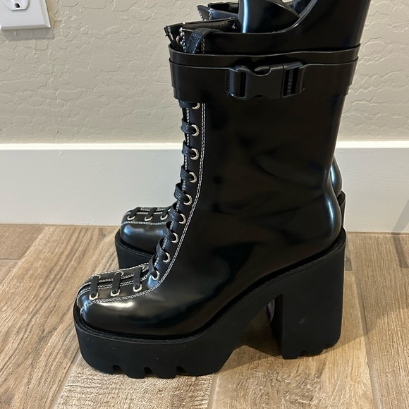 Jeffrey Campbell Viking Boots Black Moto Platform Sole Buckle Size 11 New - Picture 8 of 9